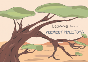 Diseño de portada del díptico para difusión de la información sobre la prevención del micetoma en los colegios de Turkana. Creación de Jaime Bernabéu (estudiante de Bellas Artes). 